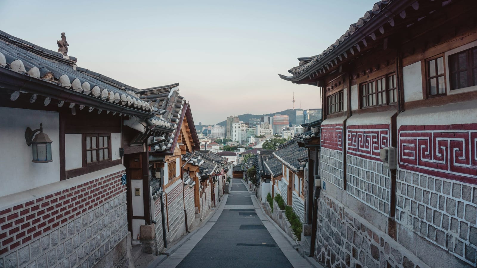 An empty street between houses in Seoul