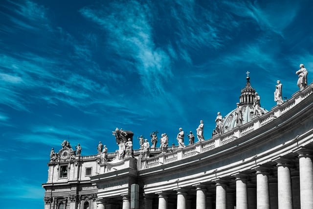 Saints lining the colonnade above St Peter's Square in the Vatican.