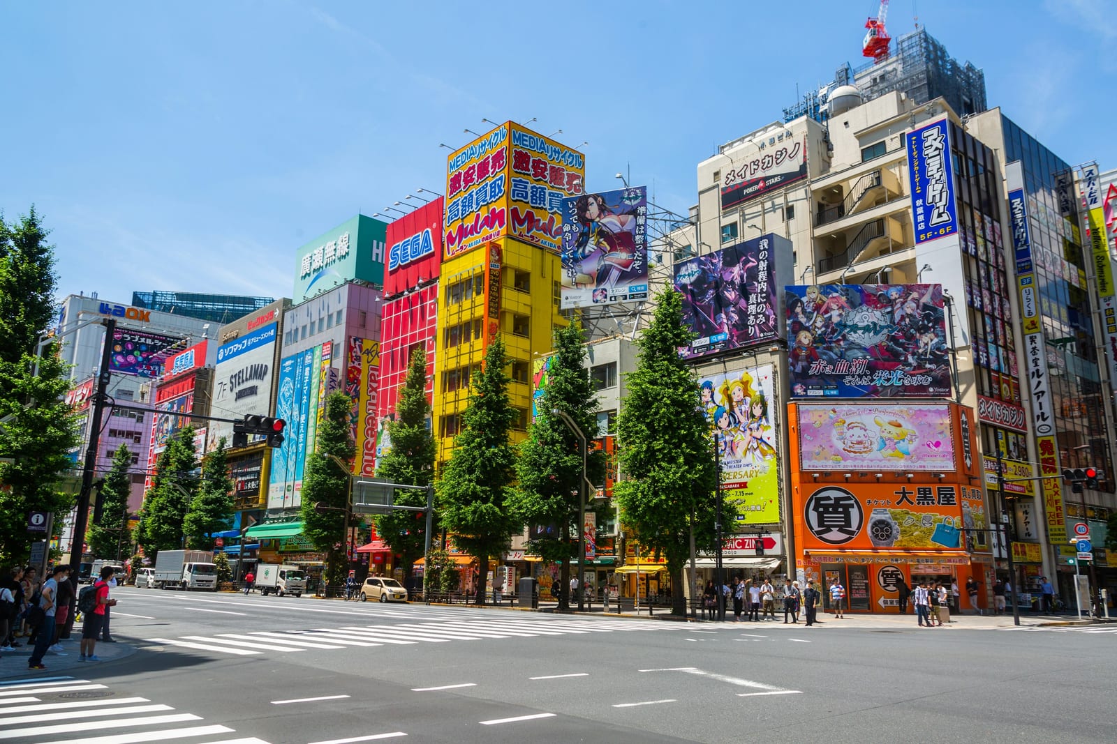 Akihabara's Electric Town, stacked with anime and electronics signage.