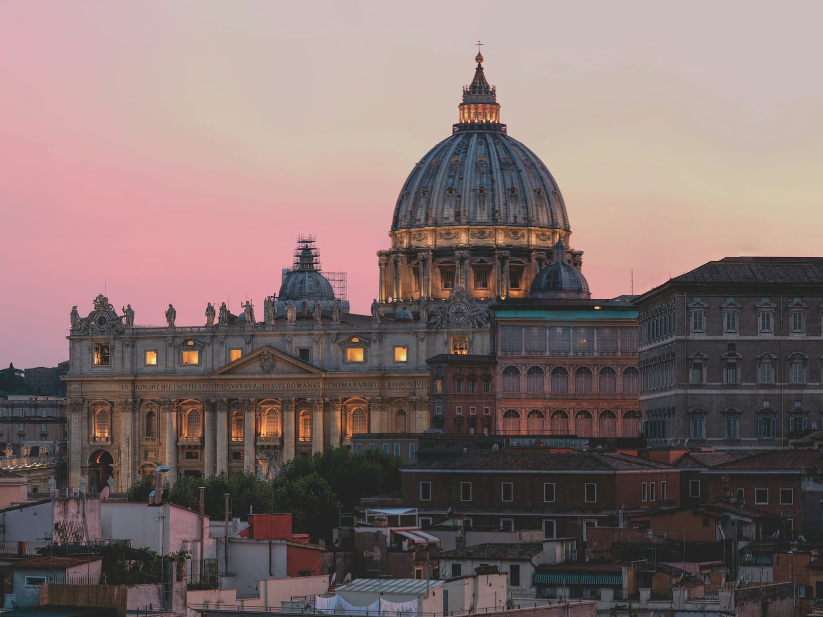 The dome of St Peter's rising above the Vatican.