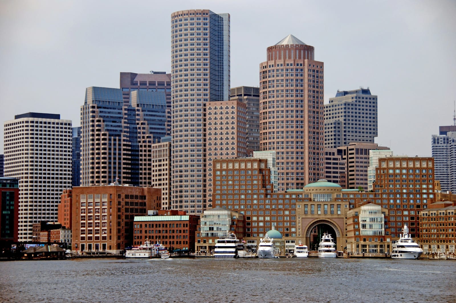Boston skyline and harbor from the waterfront.