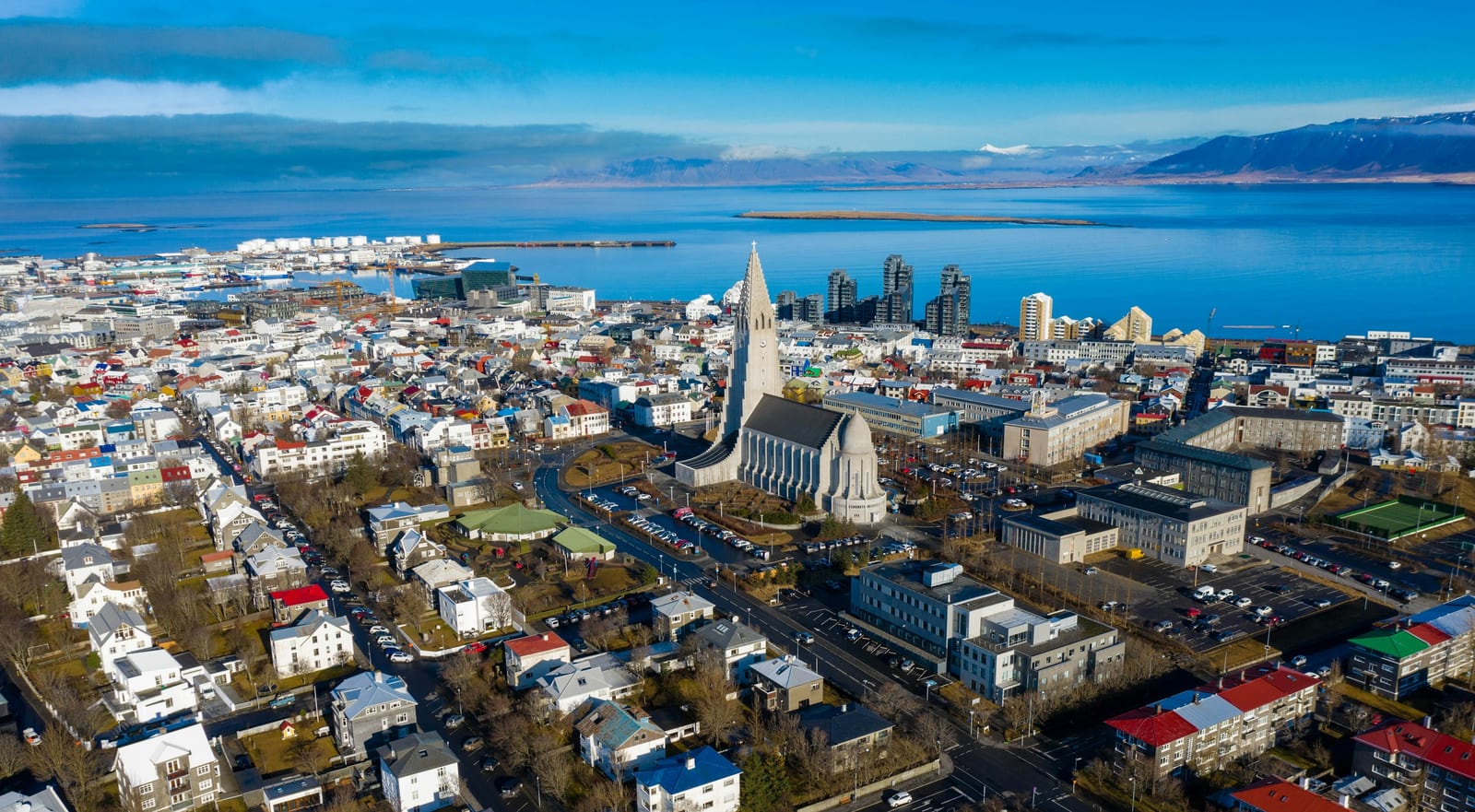 aerial view of Icelandic landscape near Reykjavík