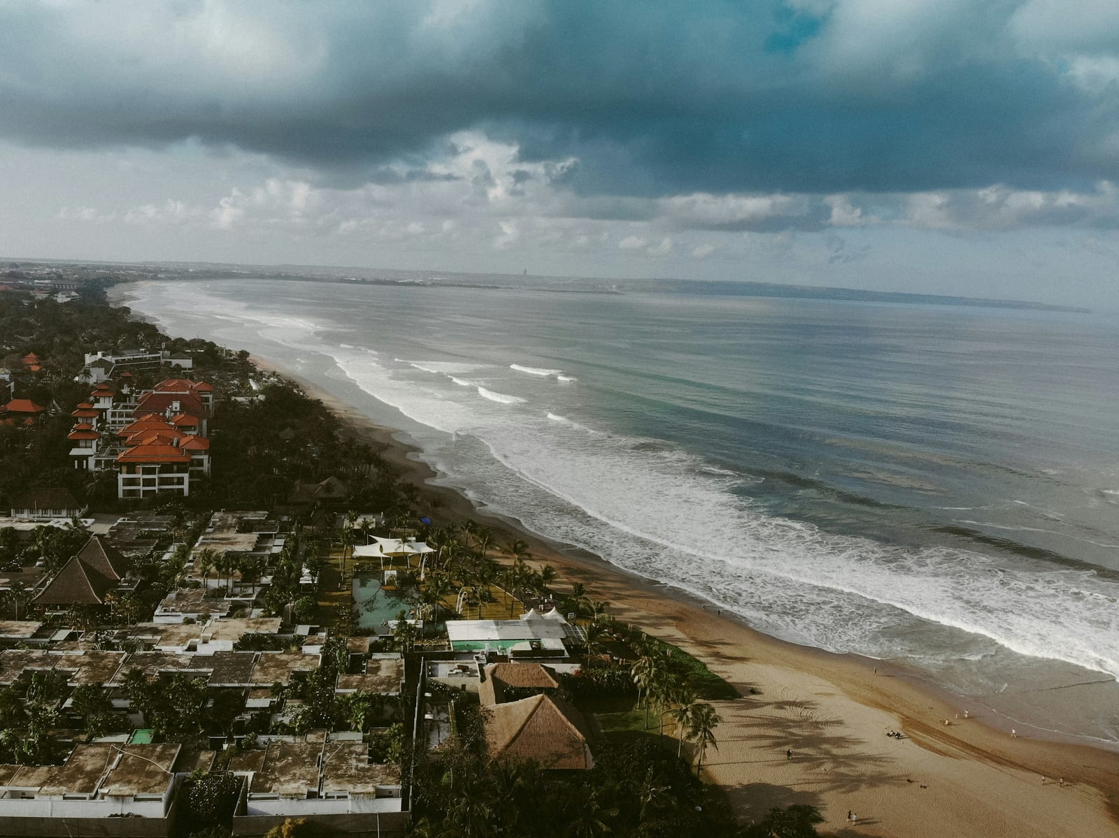 Aerial view of a city near the sea in Seminyak