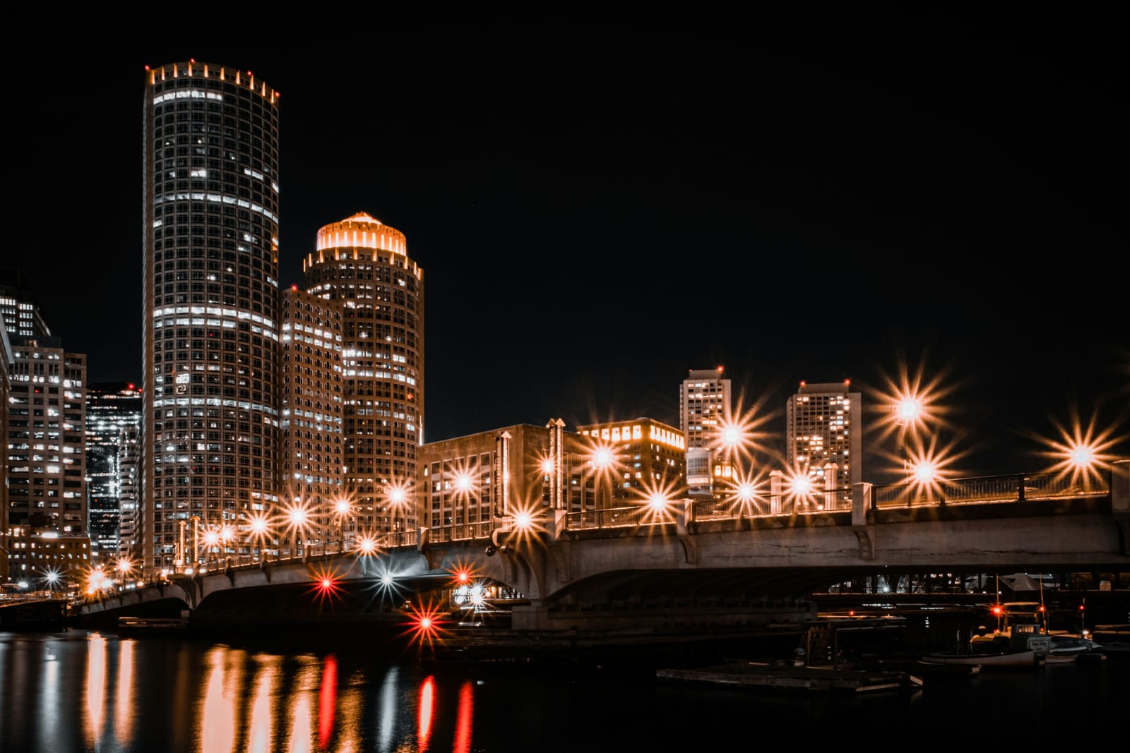 Boston Seaport waterfront with modern buildings and harbor