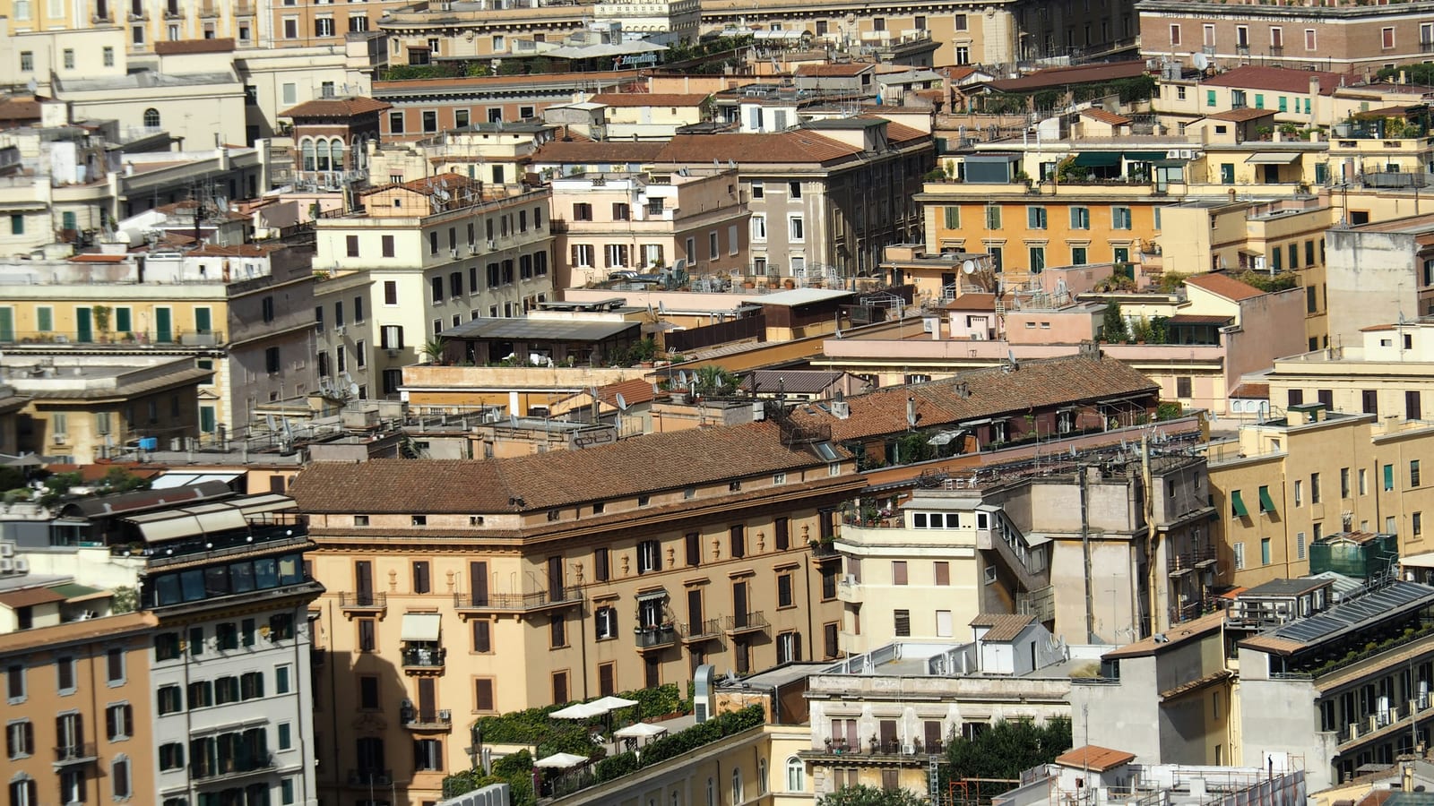 The ochre rooftops and terraces of central Rome.