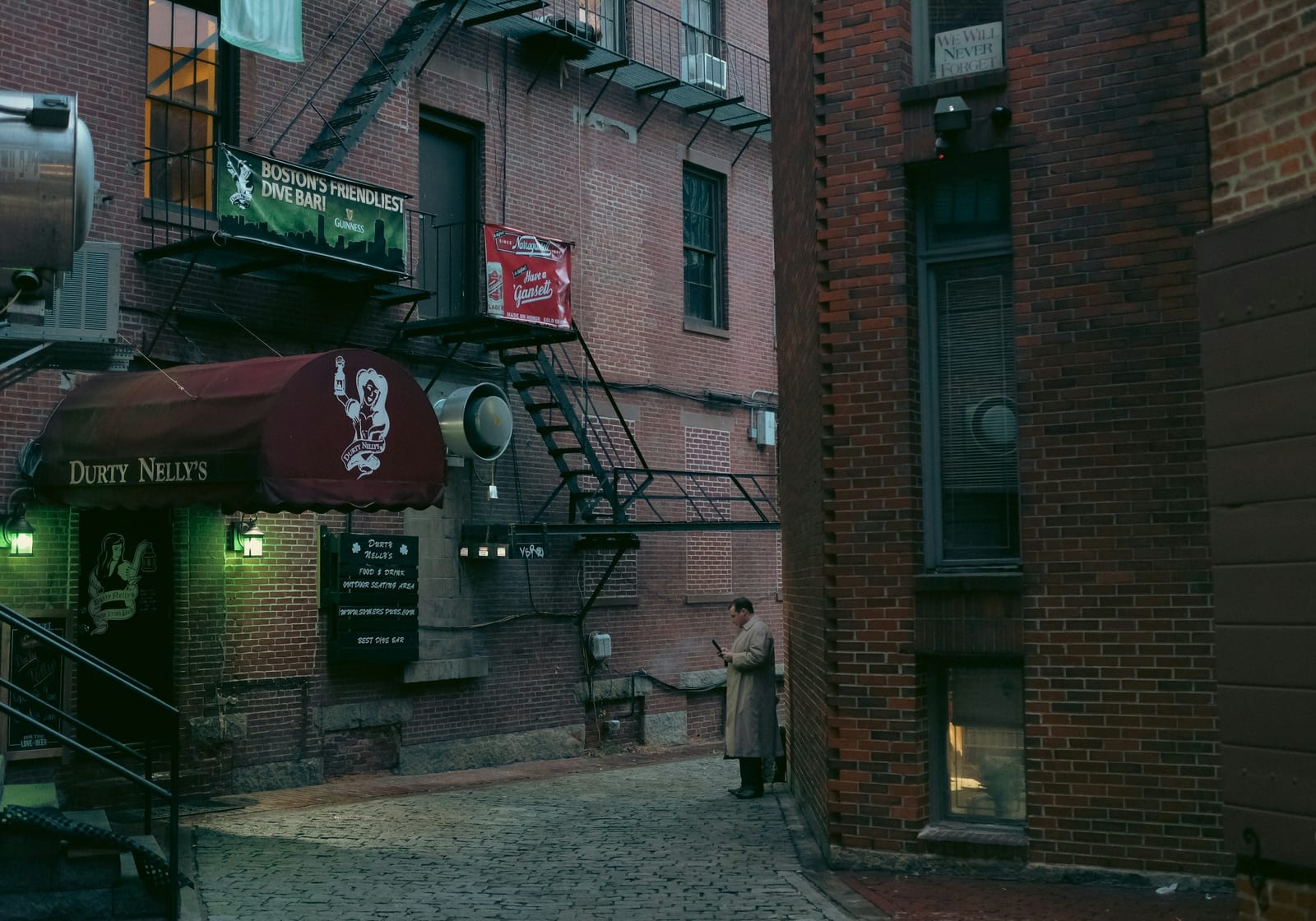 Narrow brick alley in the North End.