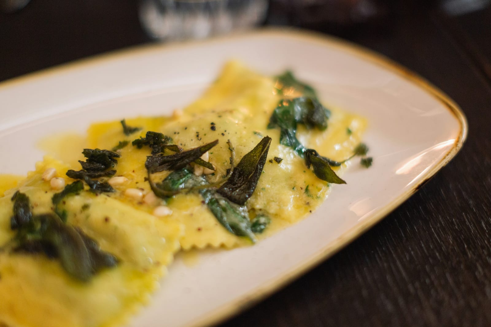 A plate of ravioli with cherry tomatoes at Ba'Ghetto in the Jewish Ghetto.