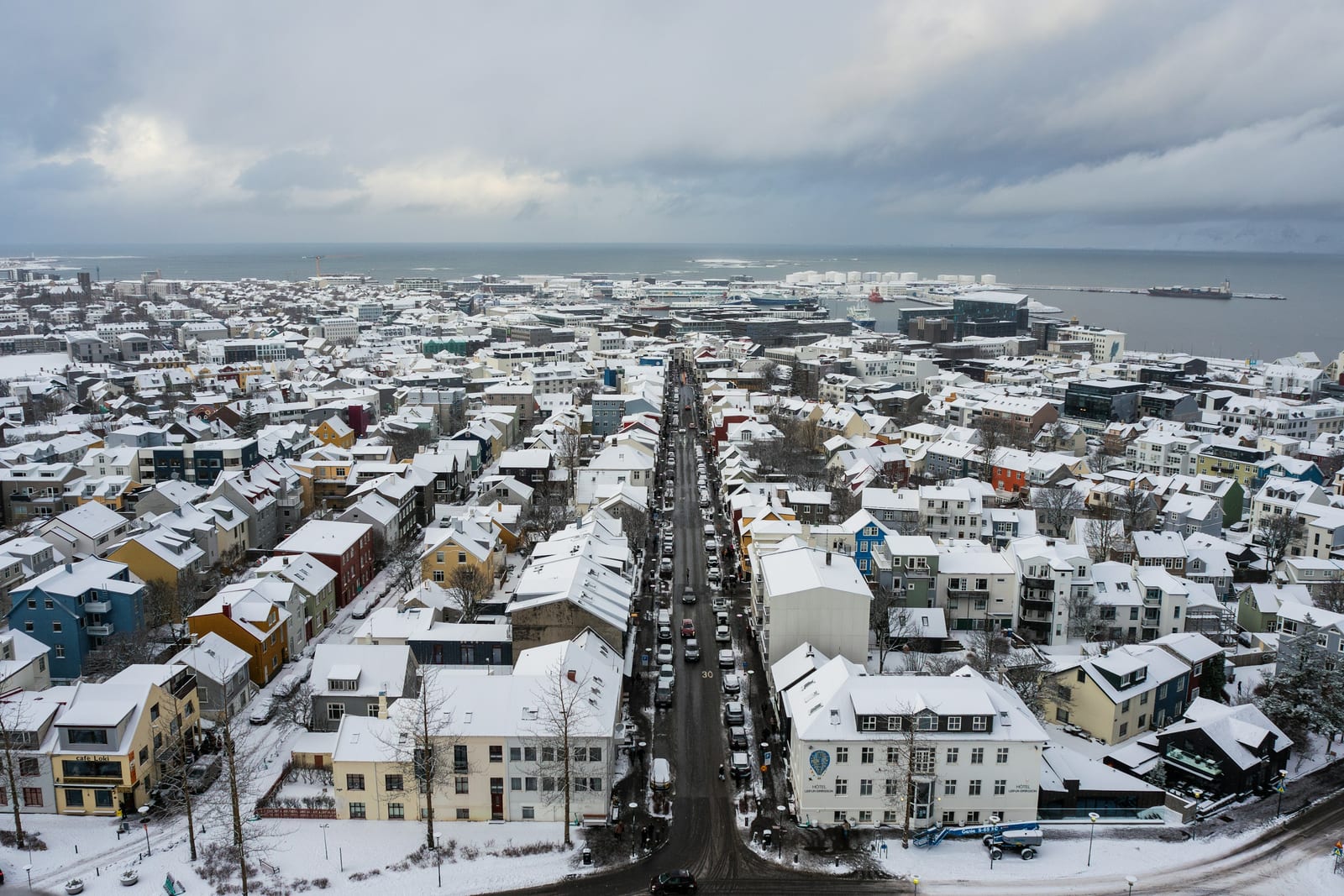 Reykjavik with snow and water