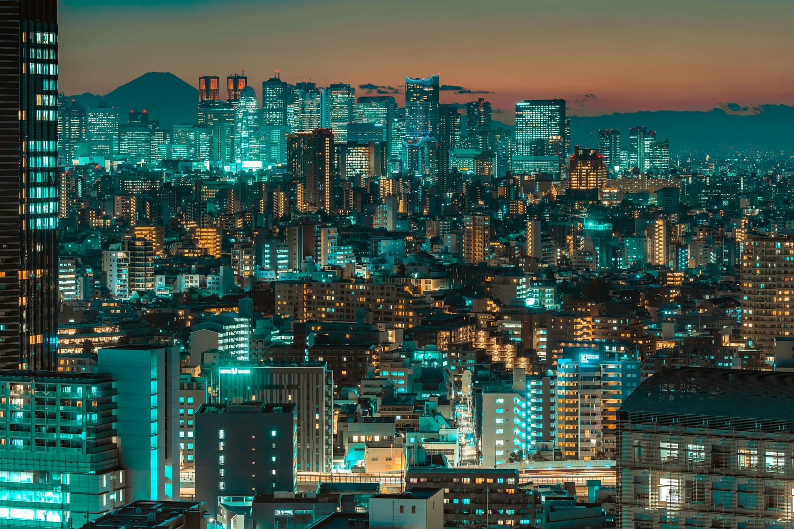 West Shinjuku skyscrapers at dusk
