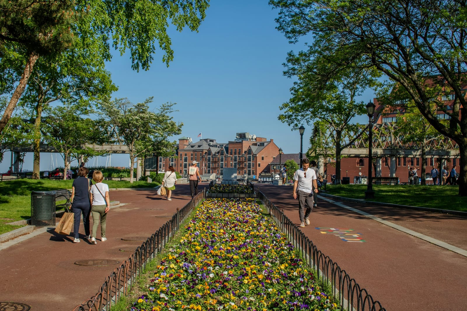 Tree-lined path in Southwest Corridor Park, South End Boston.