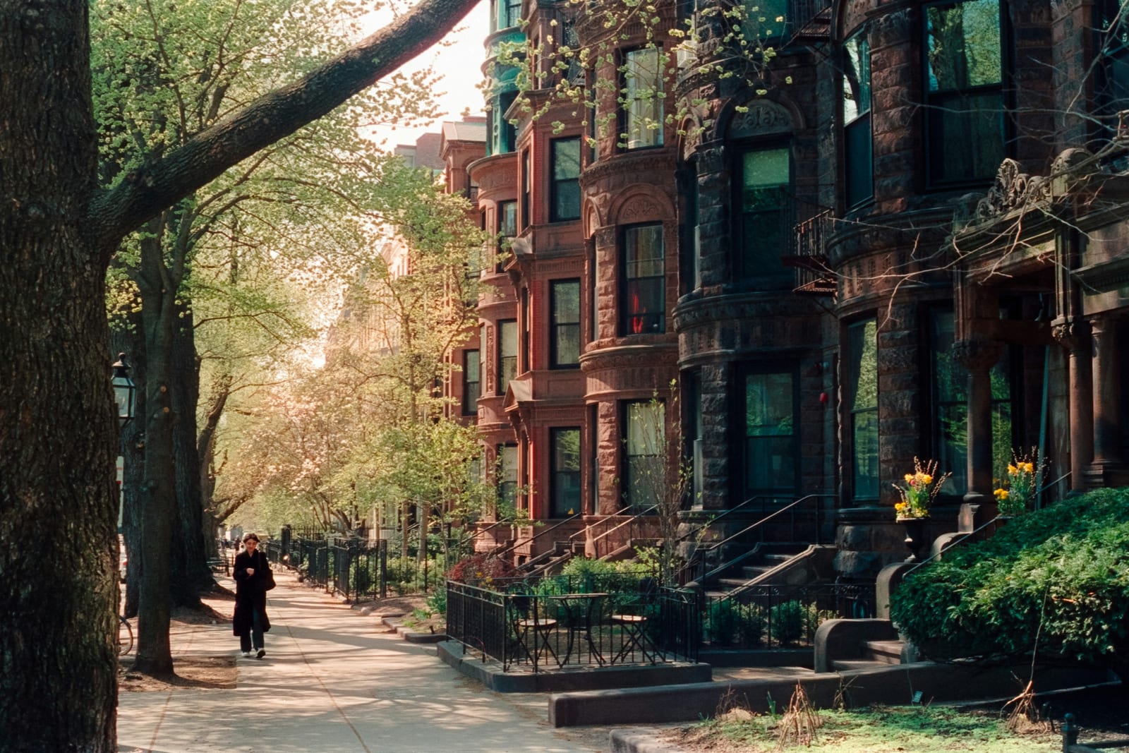 Commonwealth Avenue in Back Bay, tree-lined brownstone promenade
