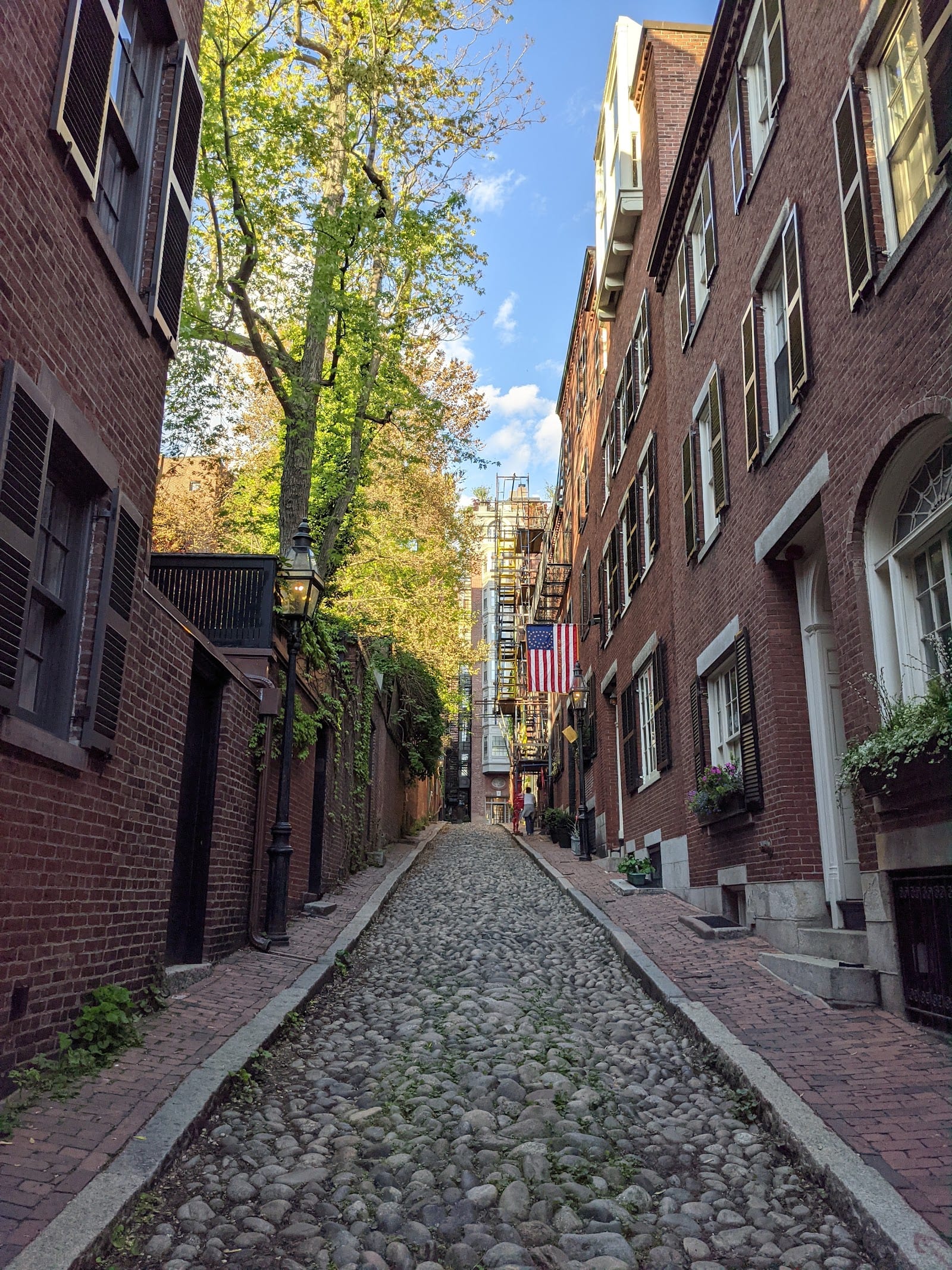 Brick row houses and iron railings on Beacon Hill